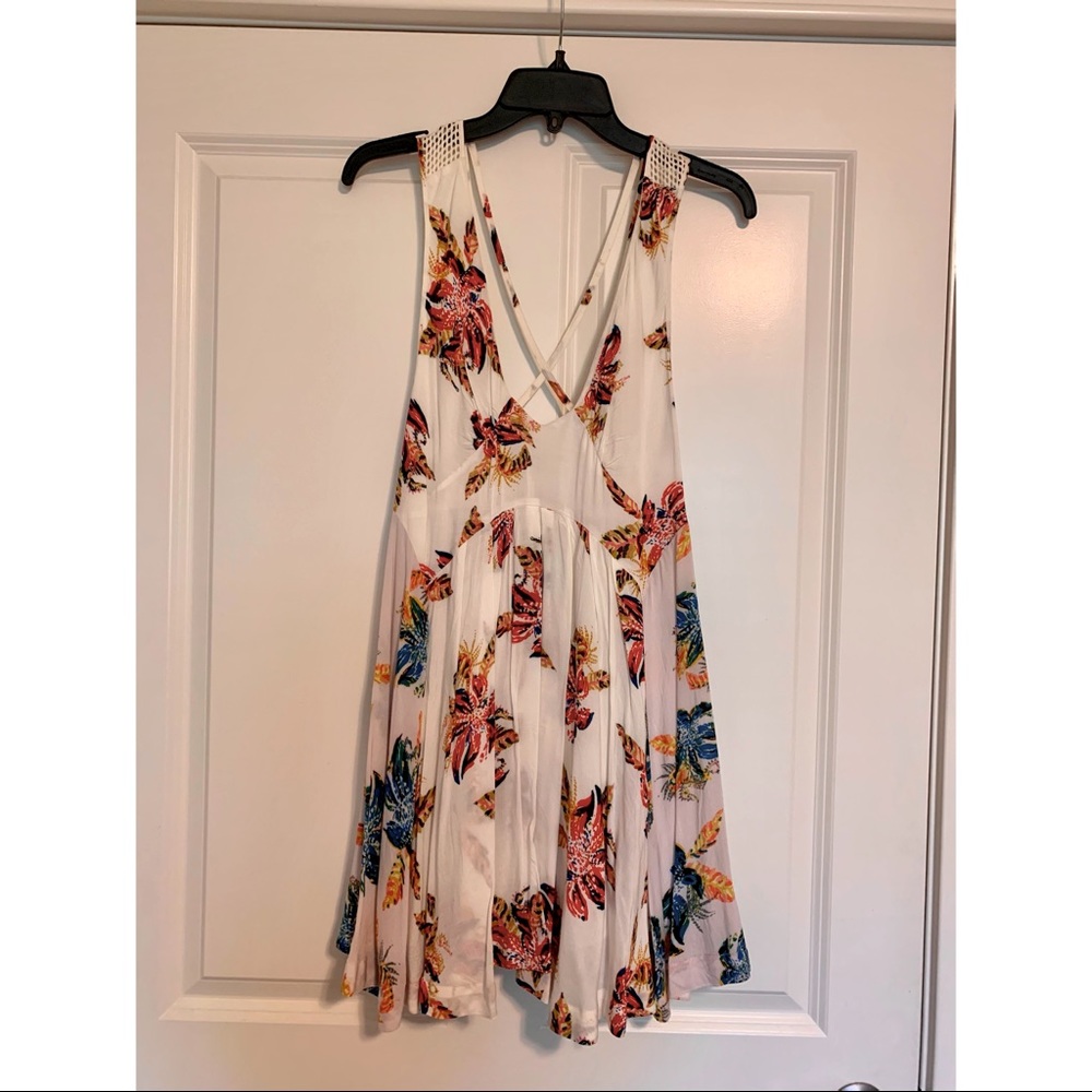 Free People White Floral Mini Cross Back Dress
